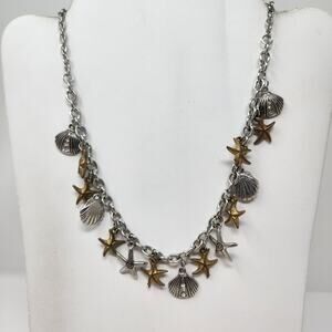 Starfish Seashell Charm Silver Gold Tone Chain Necklace Beach Resort Ocean Theme